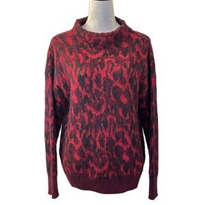 Immagini Women's Red Wool Leopard Print Pullover Sweater M Warm Cozy Cottagecore